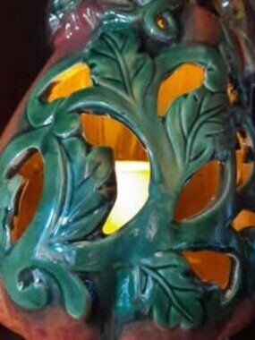 Stoneware Pumpkin with Battery Operated Flickering Candle Light Lantern Fall New